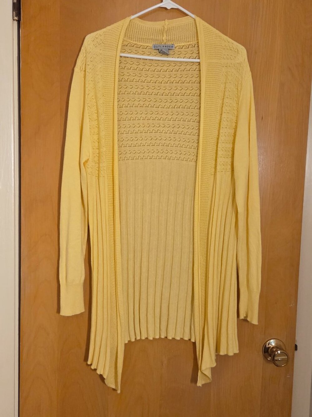 Outlander Open Front Duster Cardigan Womens L Butter Yellow Pleated Cottagecore